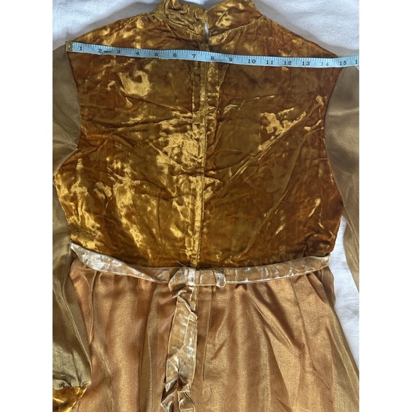 Vintage Homemade Crushed Gold Velvet Hostess Dress 50s 60s Sheer organza? Maxi - Picture 4 of 9